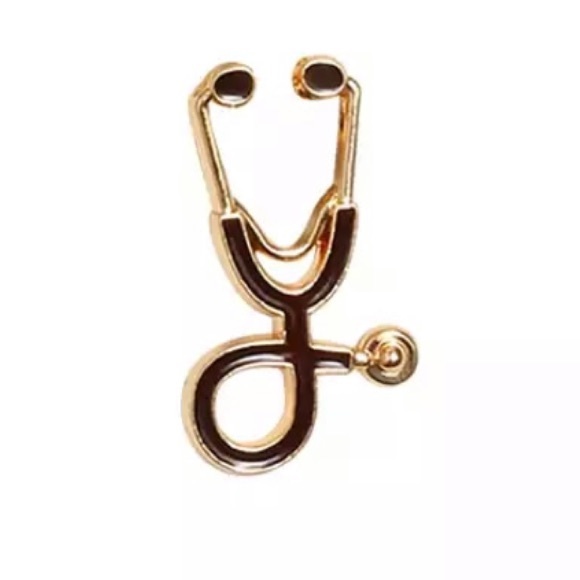 Stethoscope Lapel Scrub Nurse Pin Silver Gold Pink - Picture 2 of 13